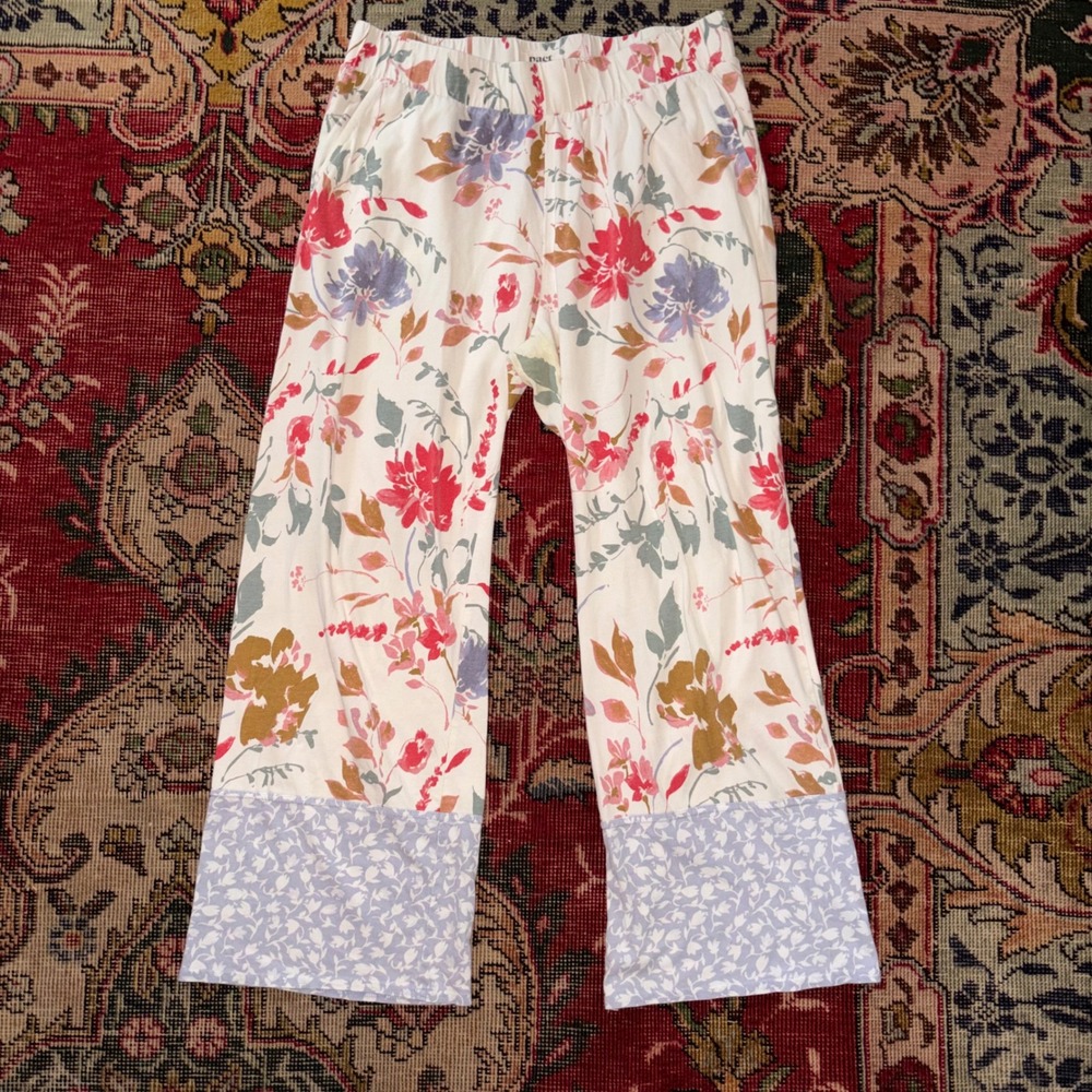 Pact Pajama Pants Women Medium Cream Excellent Floral Organic Cotton Lounge
